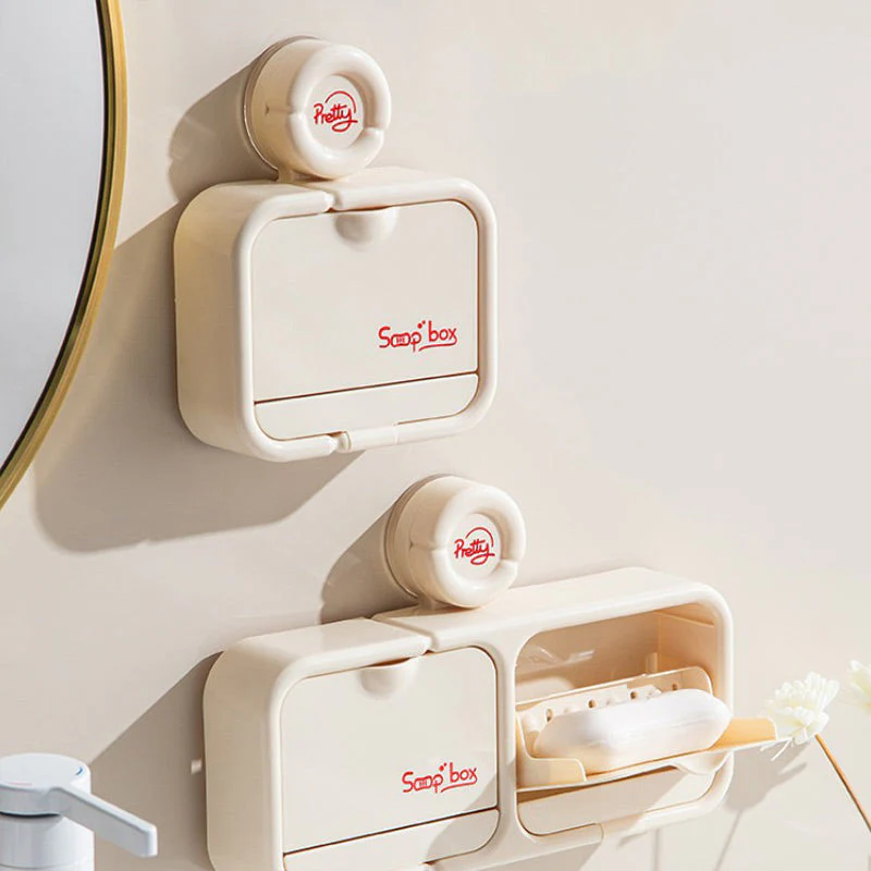 Wall-Mounted Soap Dish with Suction Cup & Flip-Top Lid