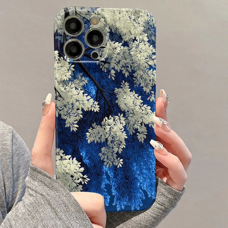 Blue-White Floral Art Phone Case for iPhone Series