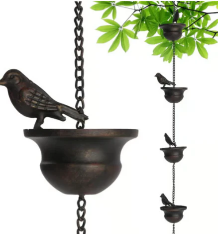 🔥Limited Time Sale 49% OFF🔥Where Rain Meets Art – Decorative Rain Chain with Bird Bath Design