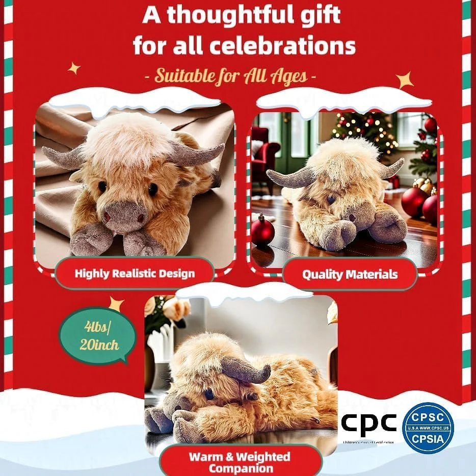 🎁Christmas Gift Toy🐂🎉Cute Cartoon Highland Cow Cuddly Toy