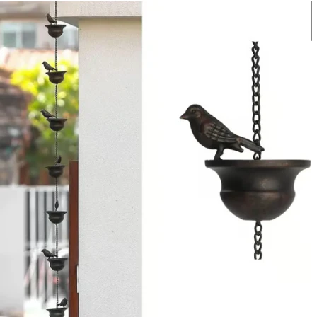 🔥Limited Time Sale 49% OFF🔥Where Rain Meets Art – Decorative Rain Chain with Bird Bath Design
