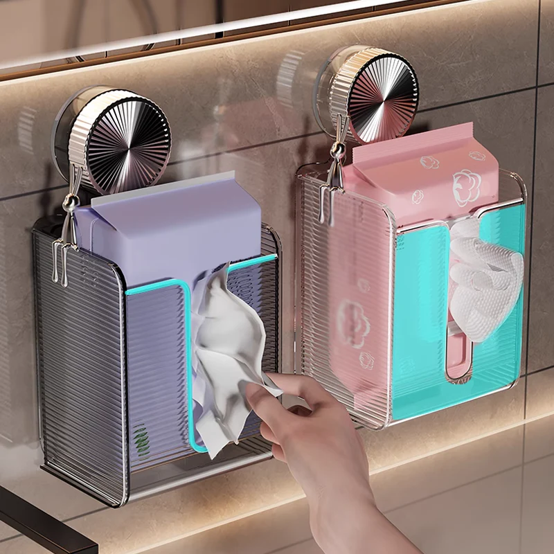 🔥Wall Mounted Suction Cup Transparent Tissue Organizer