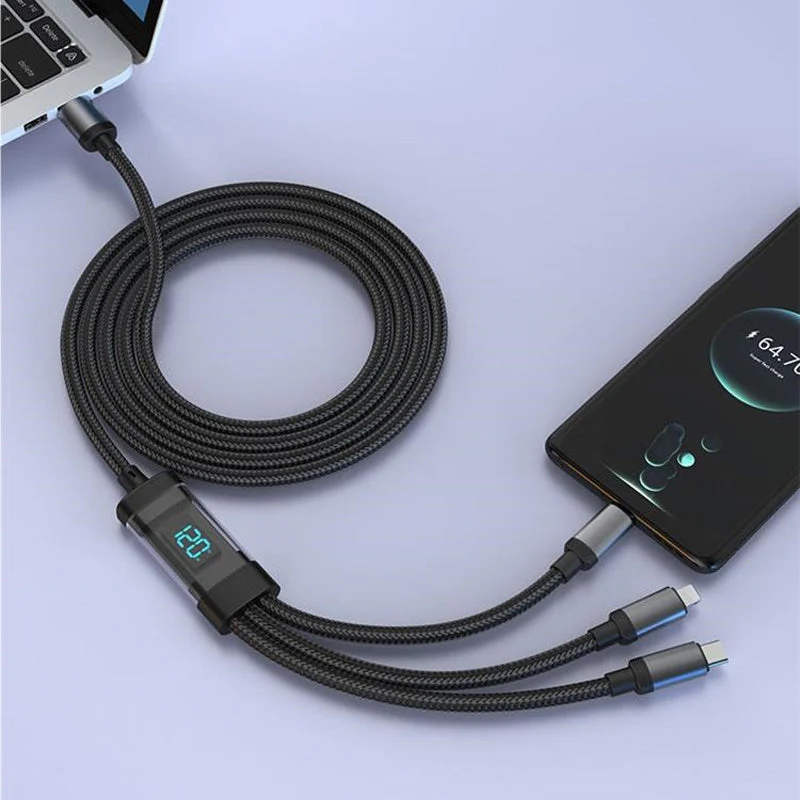 120W 3-in-1 Fast Charging Cable with Digital Display