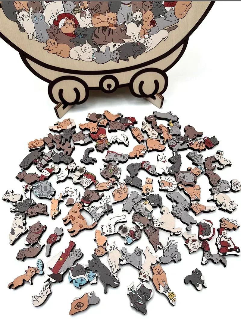 🎁Christmas Sale 49% OFF🎅135-Piece Morandi-Colored Cat Shaped Wooden Jigsaw Puzzle