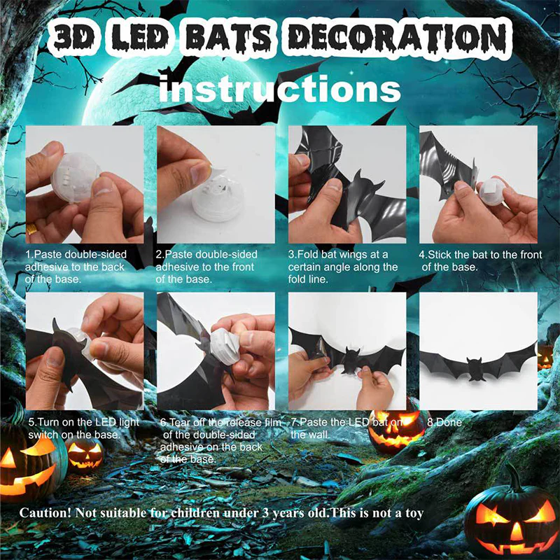 🦇Halloween 3D Bat LED Wall Light Decor 💡 – No Drilling Needed, Easy Installation | Soft LED Glow for Living Room/Bedroom Festive Vibe