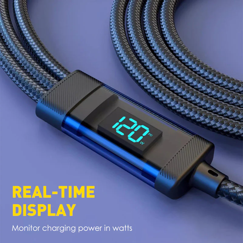 120W 3-in-1 Fast Charging Cable with Digital Display