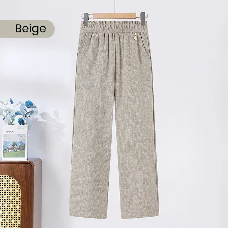 Solid Color Elastic Waistband Straight Leg Pants