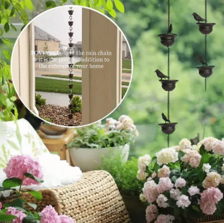 🔥Limited Time Sale 49% OFF🔥Where Rain Meets Art – Decorative Rain Chain with Bird Bath Design