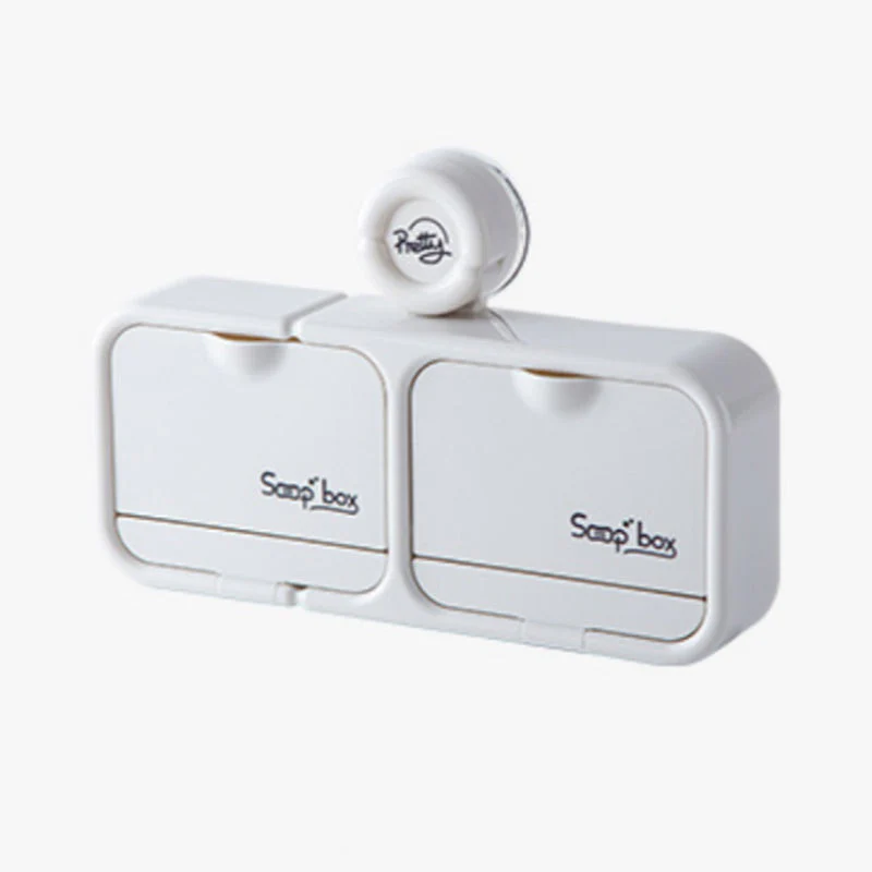 Wall-Mounted Soap Dish with Suction Cup & Flip-Top Lid
