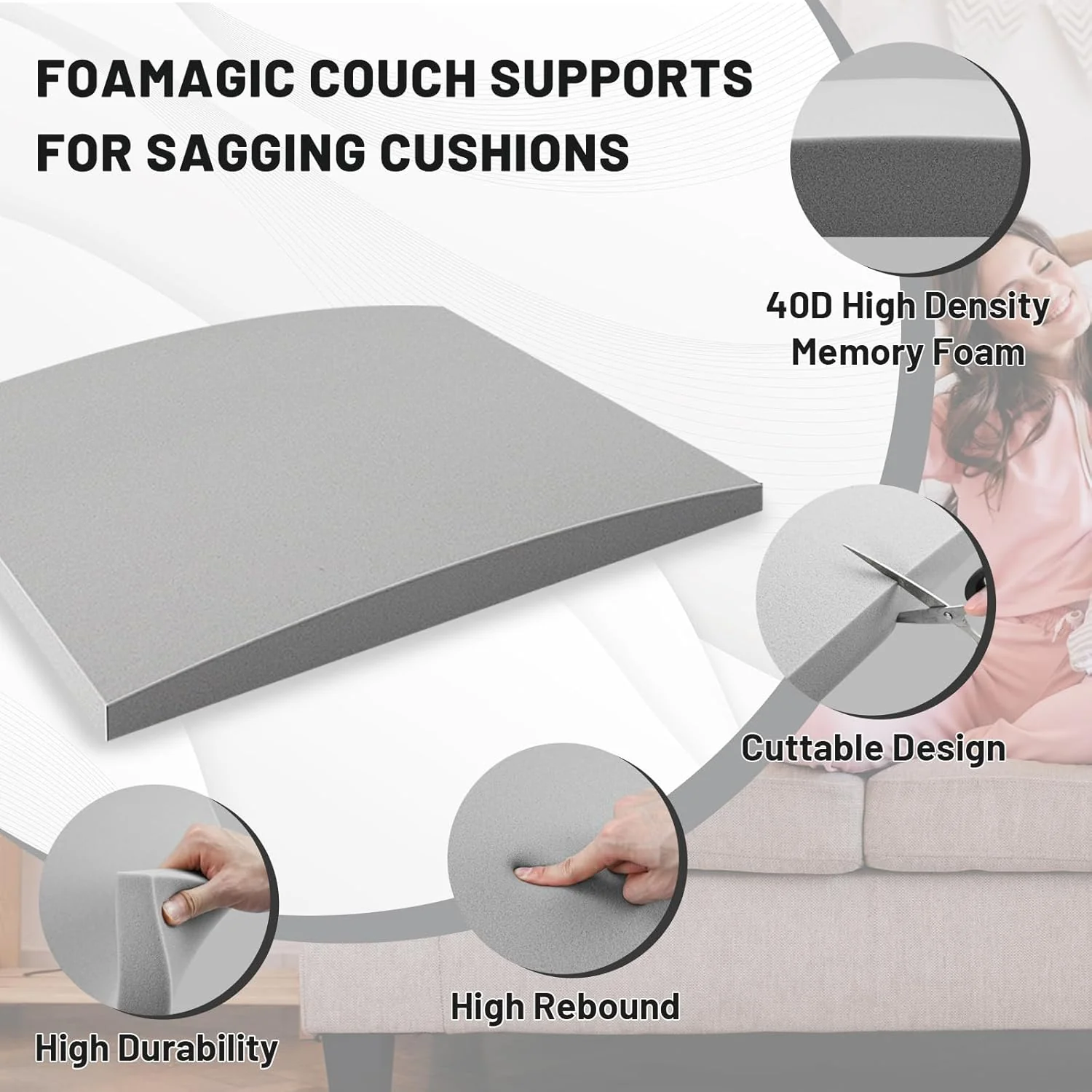 Sofa cushion support for sagging seats