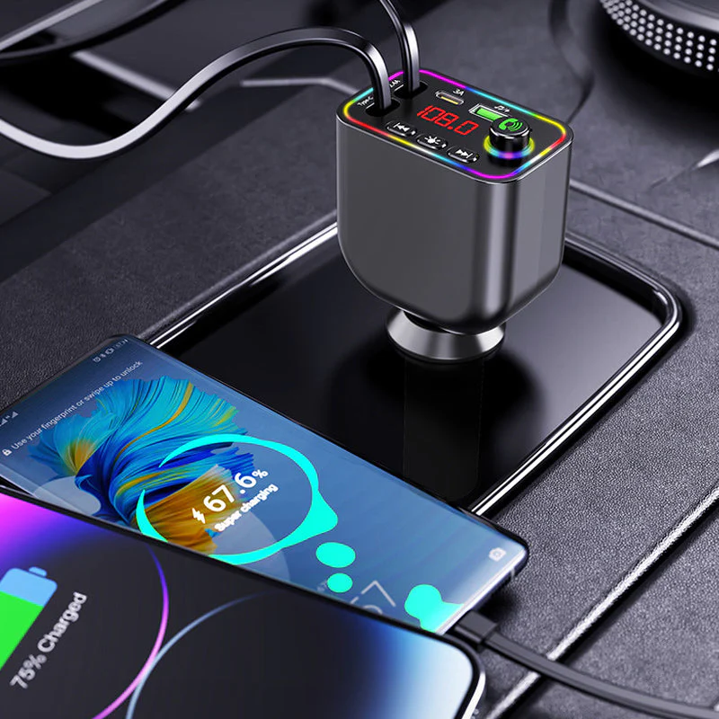 Multifuntional Bluetooth Retractable 120W Fast Car Charger