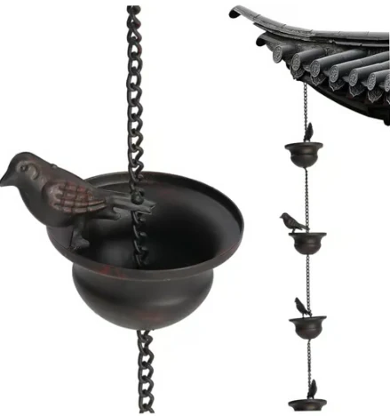 🔥Limited Time Sale 49% OFF🔥Where Rain Meets Art – Decorative Rain Chain with Bird Bath Design